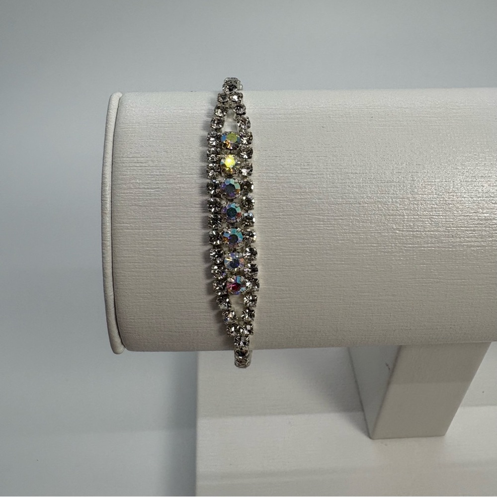 3 Row AB And Clear Crystal Rhinestone Wedding Pageant Tennis Silver Bracelet